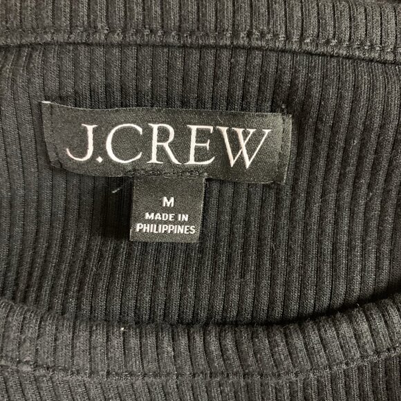 J Crew Black Ribbed Ruffle Sleeve Top M Minimalist Chic Classic Stretch Knit - Picture 3 of 4